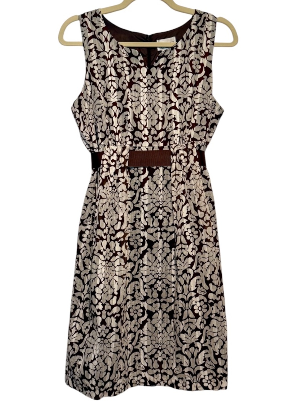 Robbie Bee Brown White Floral‎ Dress Grosgrain Ribbon Tie Belt Size 8